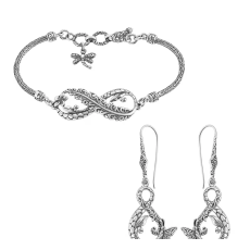 Bali Legacy Set of 2 Filigiri with Dragonfly Sterling Silver Bracelet (8.00In) and Earring 19.25 Grams