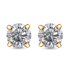 D'Joy Heart and Arrow Cut Moissanite 1.00 ctw Solitaire Stud Earrings in 18K Vermeil YG Over Sterling Silver